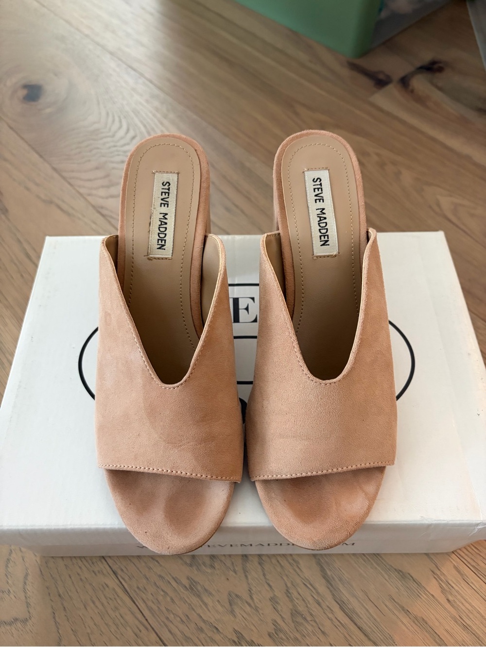 Steve Madden Open-Toe Slip-On Mules in Blush Nude
